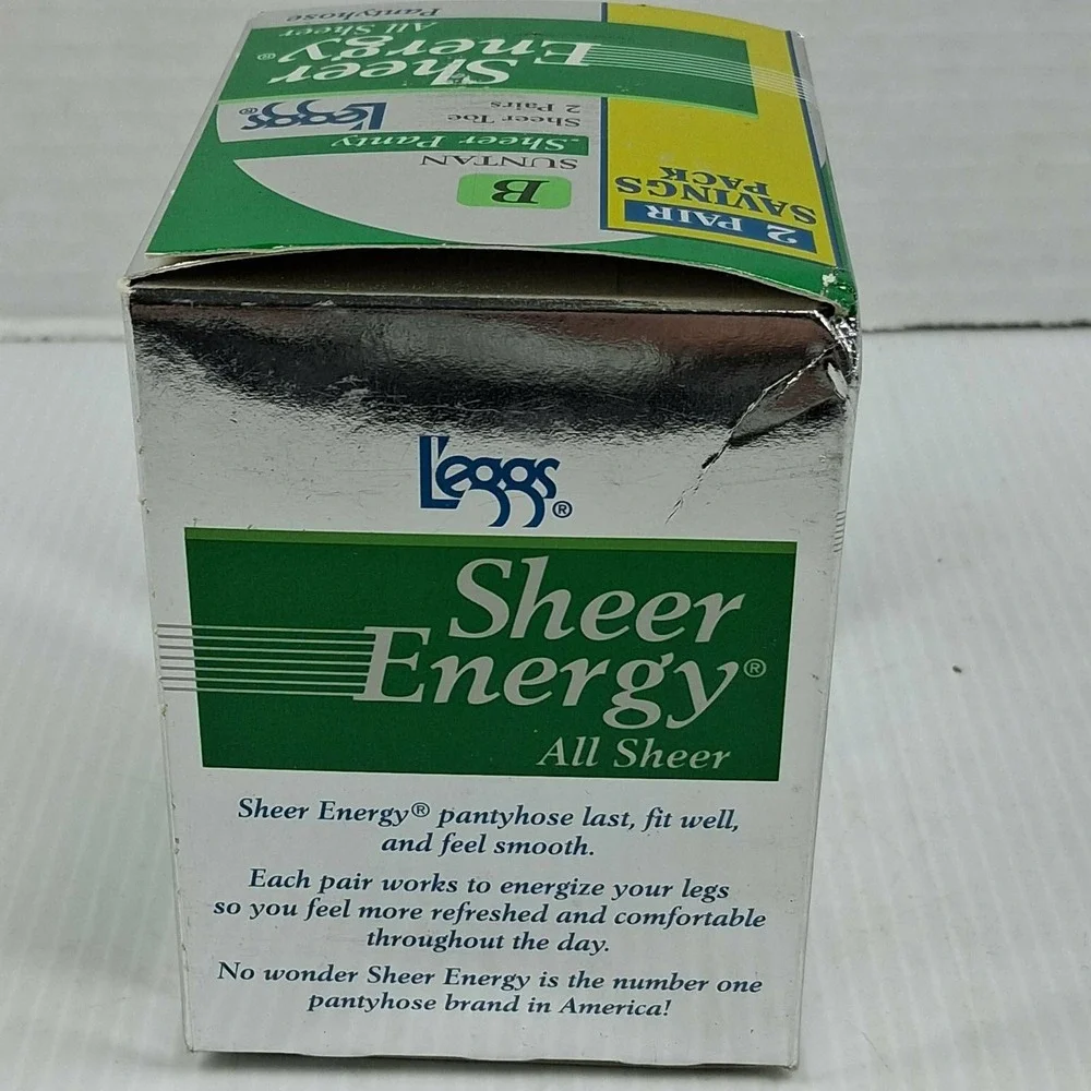 L'eggs Sheer Energy All Sheer Pantyhose 2 Pair Pack Suntan Size B Vintage 1996